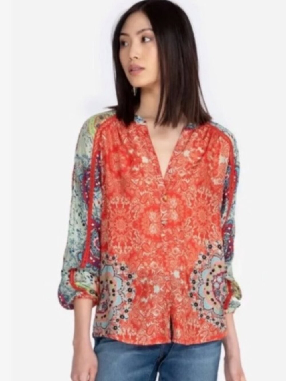 Johnny Was Ellen Floral Silk Button Down Blouse Size XXL